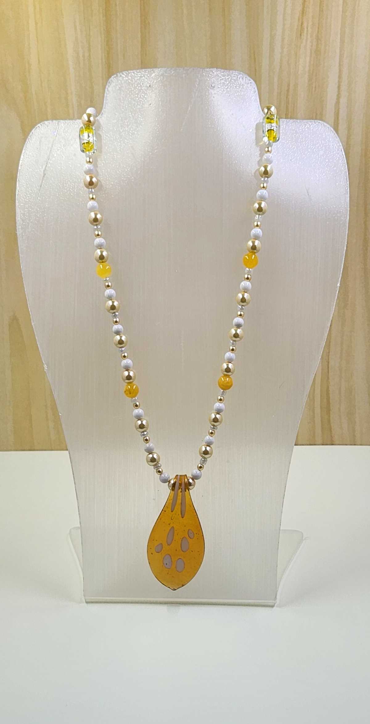 Handmade Yellow Drop with White Spots Pendant Necklace Aquarian Designs