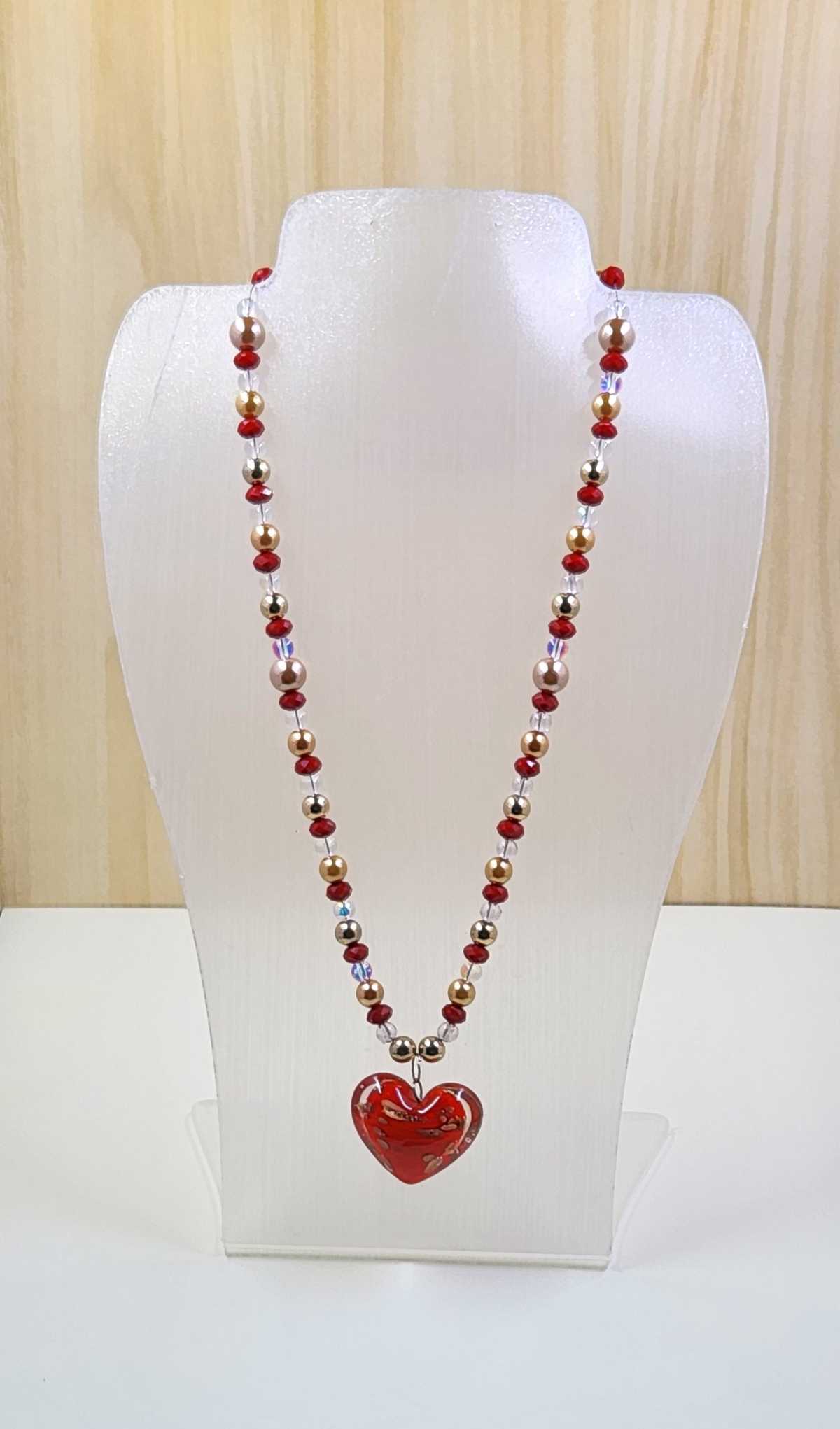 Handmade Red with Gold Fleck Heart Pendant Necklace Aquarian Designs