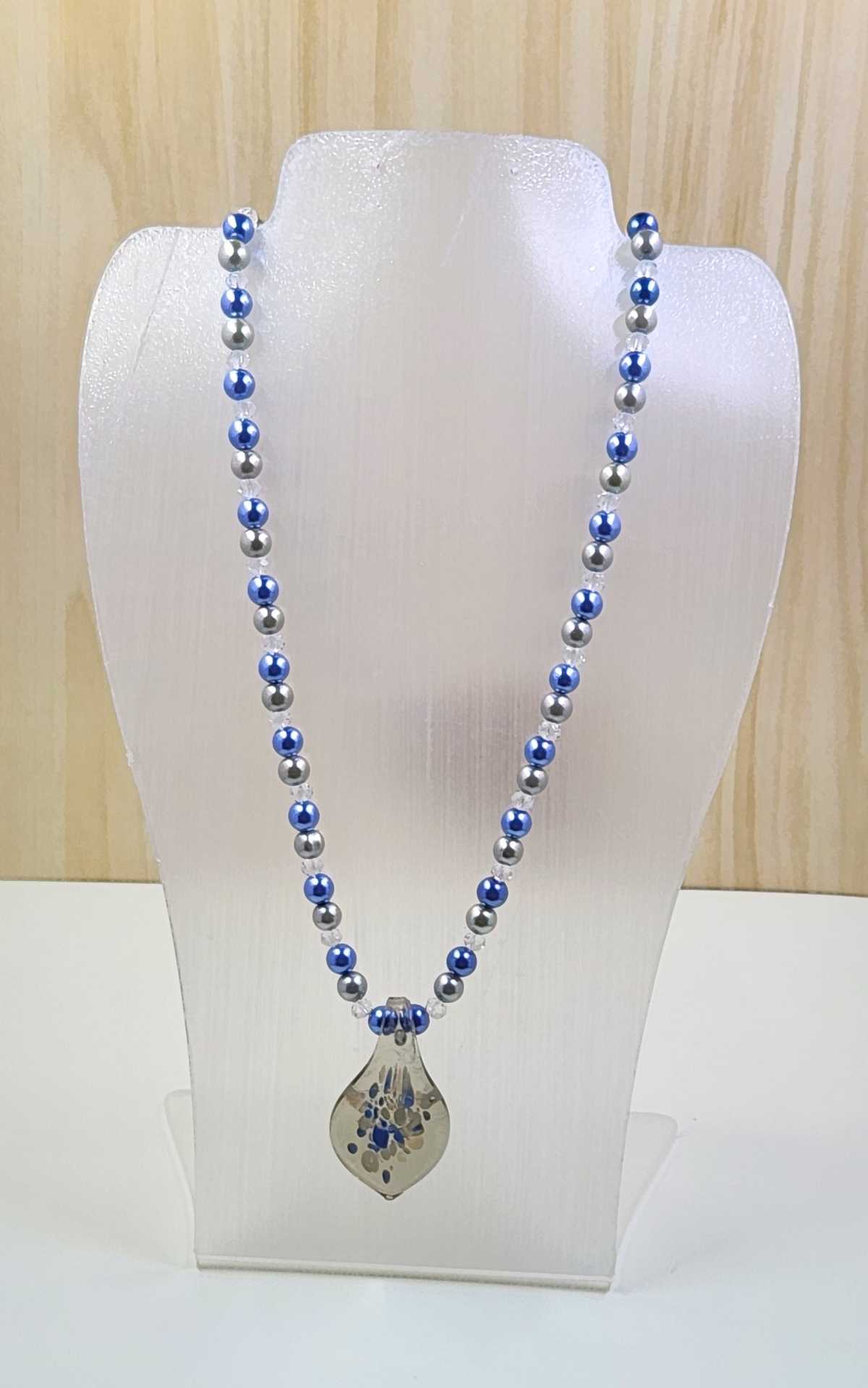 Handmade Grey with Blue and White Spots Pendant Necklace Aquarian Designs