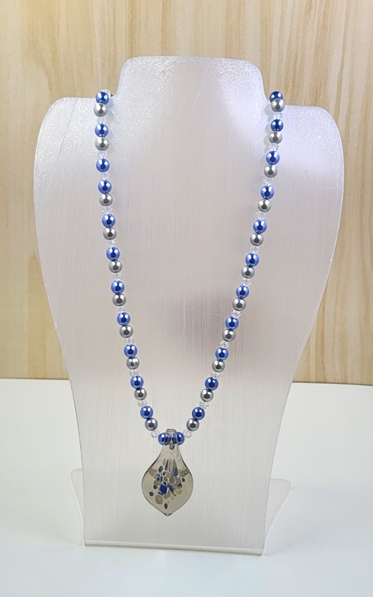 Handmade Grey with Blue and White Spots Pendant Necklace Aquarian Designs