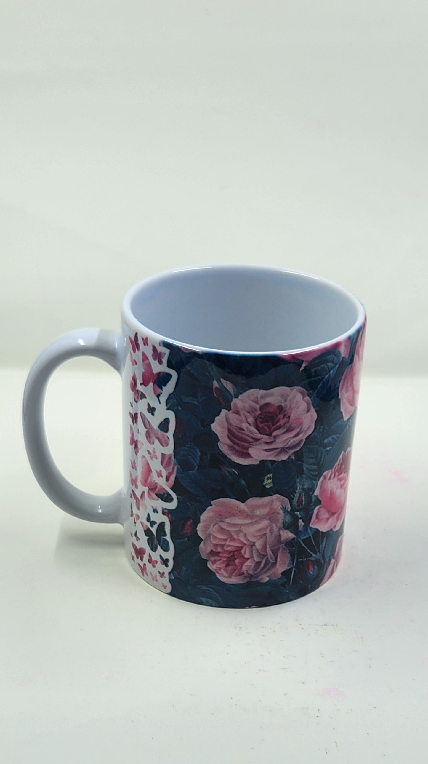 Cabbage Roses Butterfly Edge Mug and Coaster