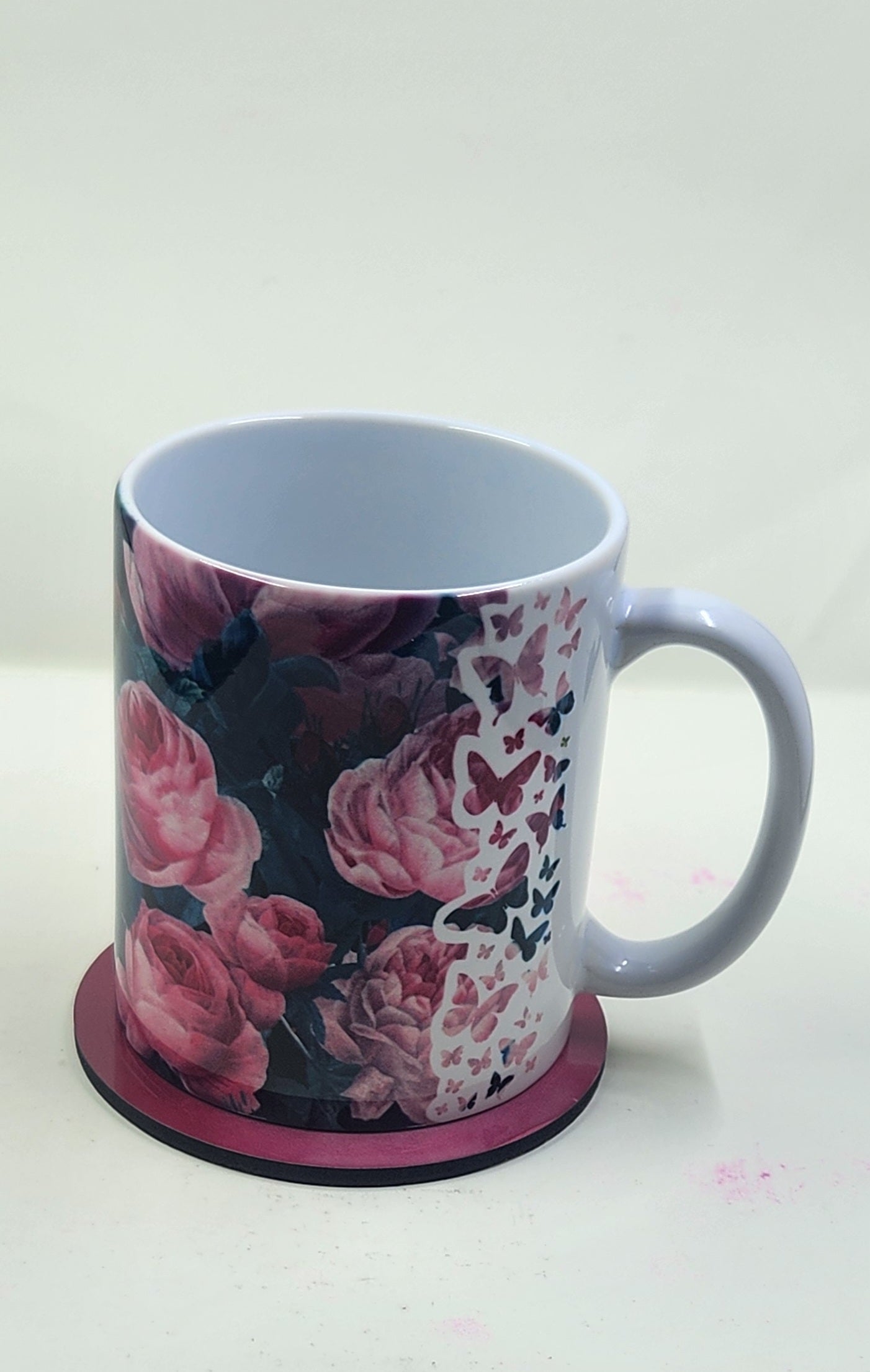 Cabbage Roses Butterfly Edge Mug and Coaster