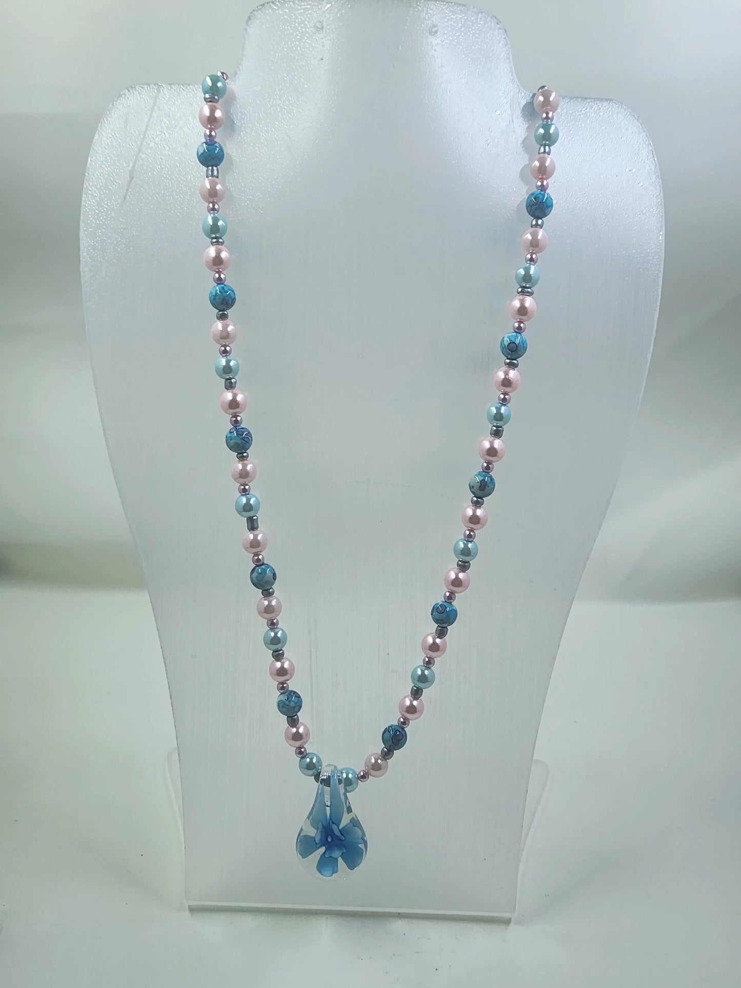 Handmade Blue Flower Drop Necklace Aquarian Designs