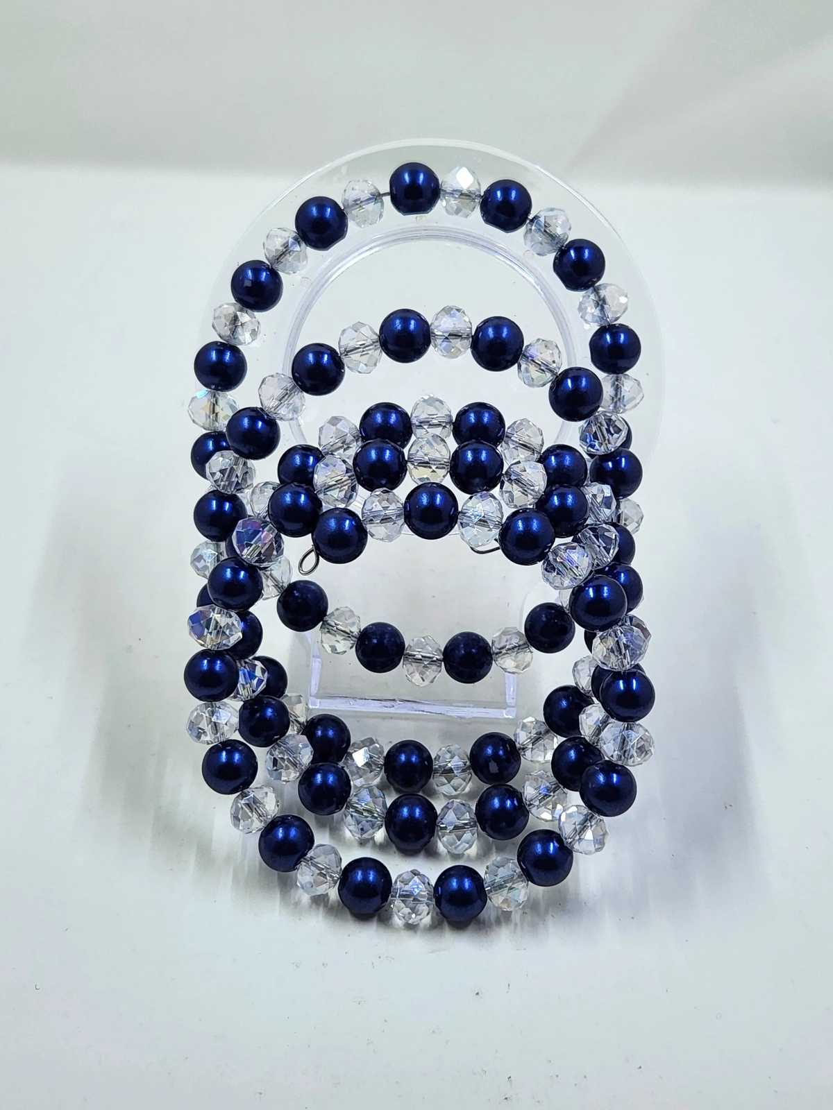 Handmade Blue and Clear Crystal Necklace and Bracelet Set Aquarian Designs
