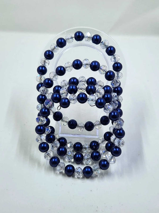 Handmade Blue and Clear Crystal Necklace and Bracelet Set Aquarian Designs