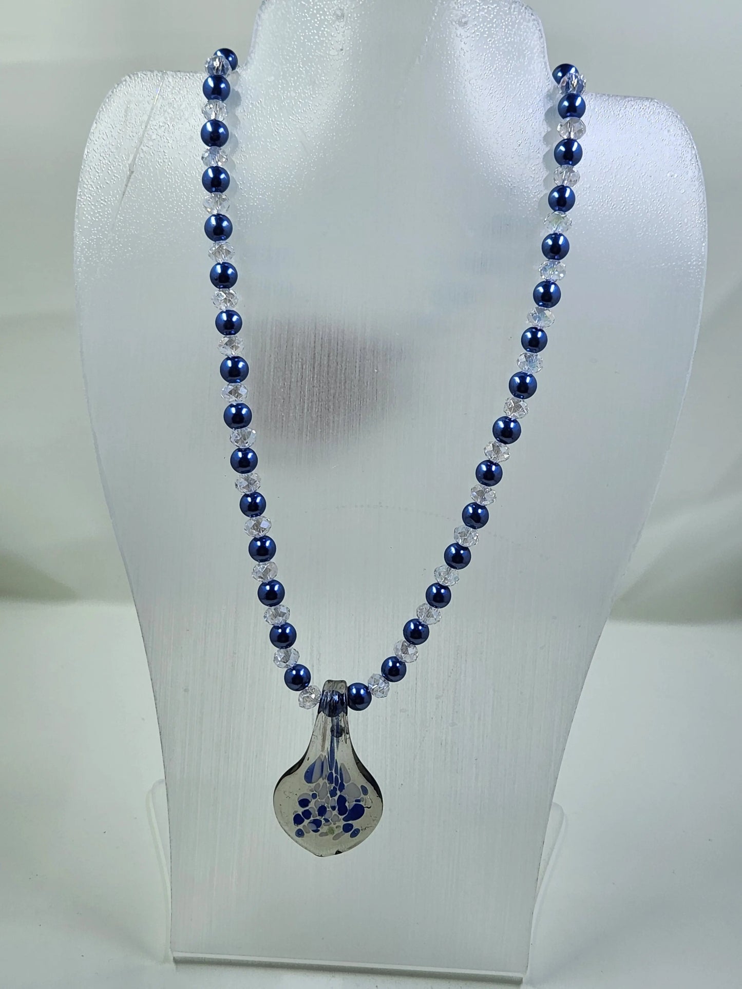 Handmade Blue and Clear Crystal Necklace and Bracelet Set Aquarian Designs