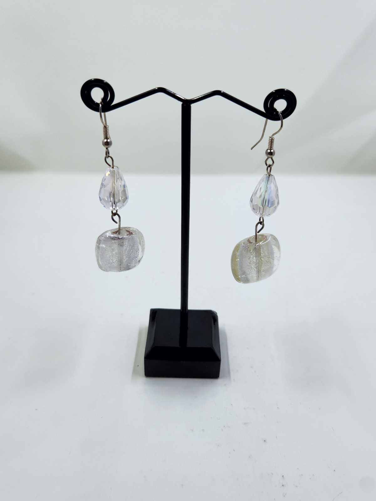 Handmade Clear Crystal Teardrop and Glass Bead Dangle Earrings Aquarian Designs