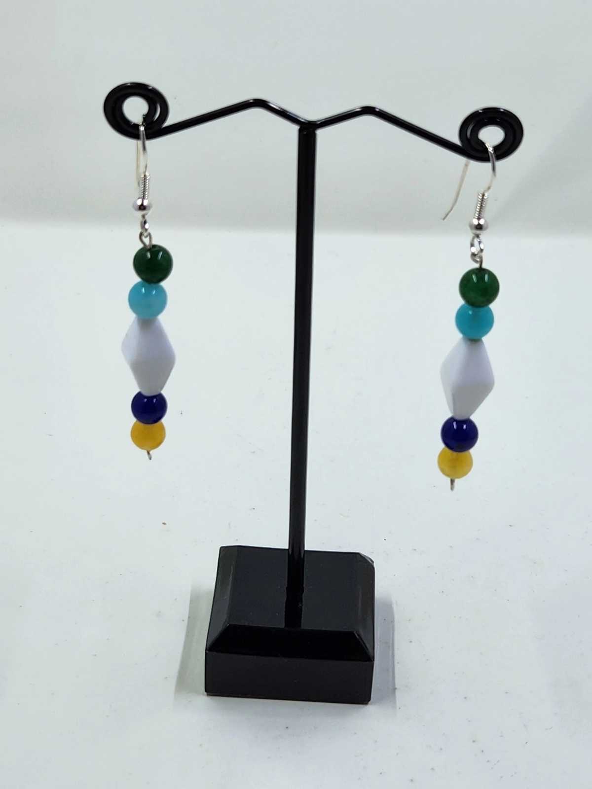 Handmade Bracelet & Earrings Set - Colourful ovals and white beads Aquarian Designs