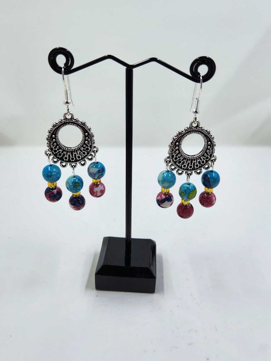 Handmade Bracelet and Earrings Set - Pink, Blue and Gold Aquarian Designs