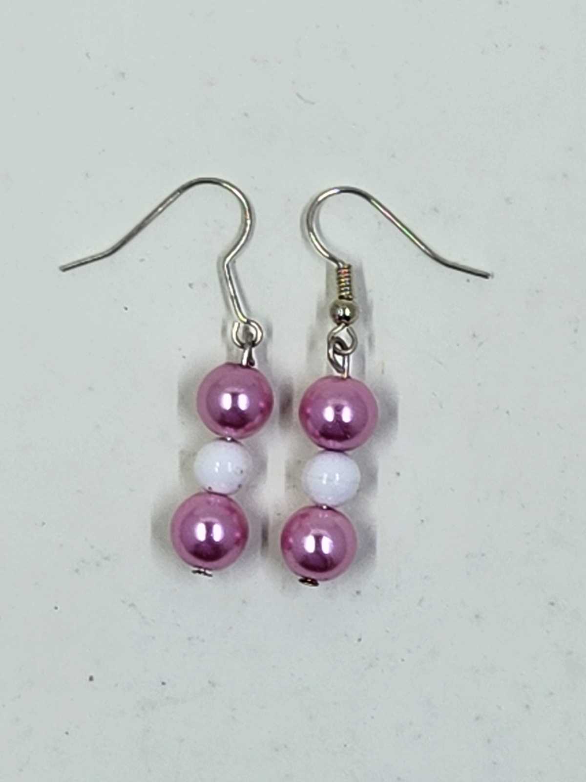 Handmade Hot Pink and White Dangle Earrings Aquarian Designs