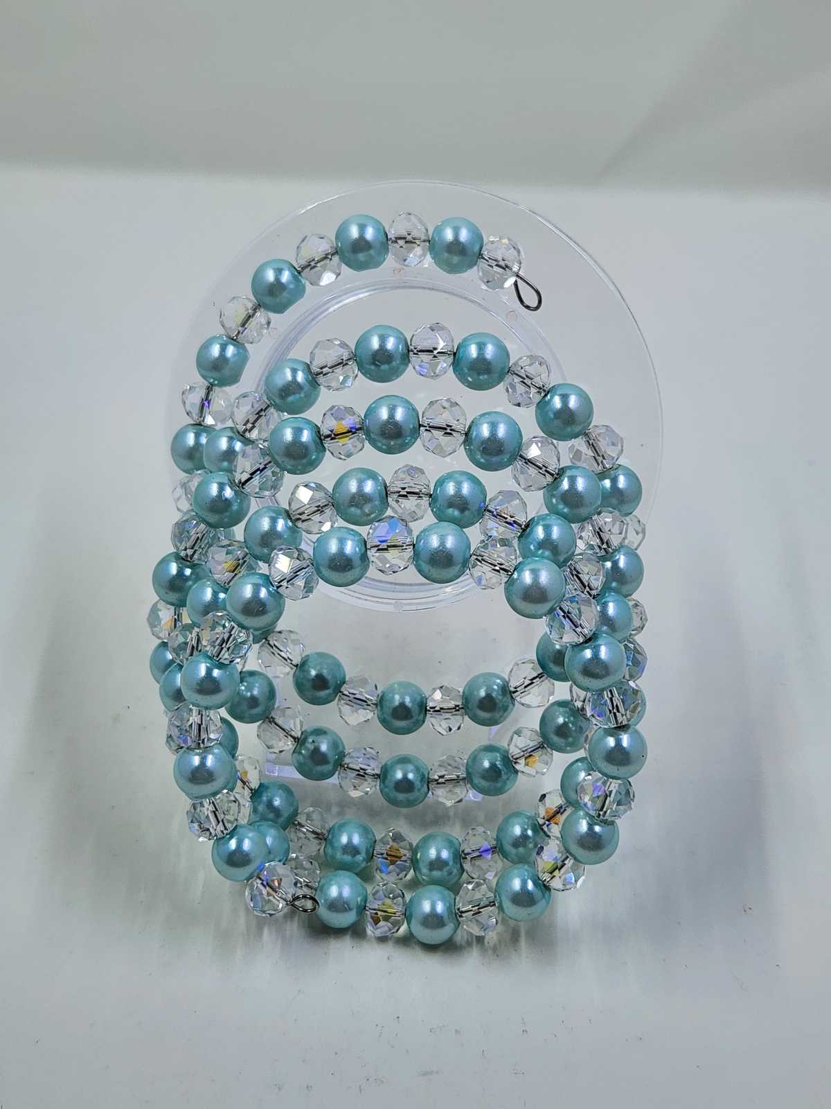 Handmade Light Blue and Clear Crystal Wrap Around Bracelet Aquarian Designs