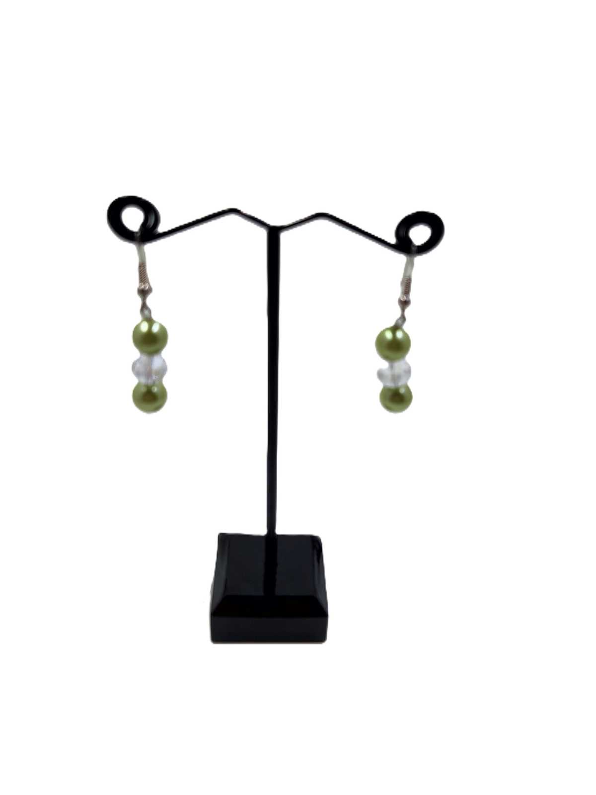Handmade Light Green Pearl and Clear Crystal Dangle Earrings Aquarian Designs