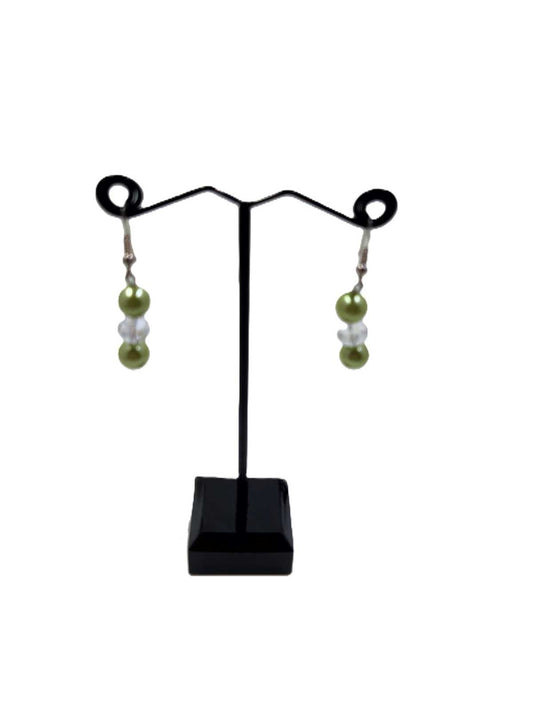 Handmade Light Green Pearl and Clear Crystal Dangle Earrings Aquarian Designs