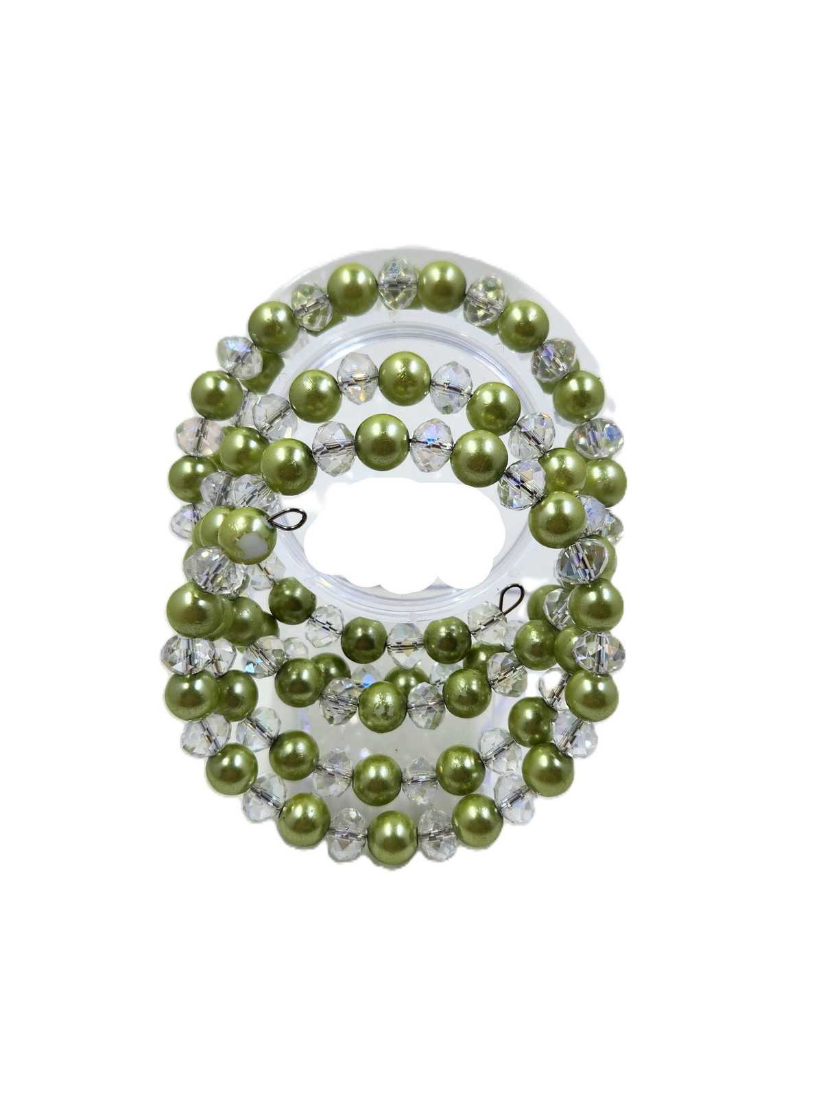 Handmade Light Green Pearl and Clear Crystal Wrap Around Bracelet Aquarian Designs