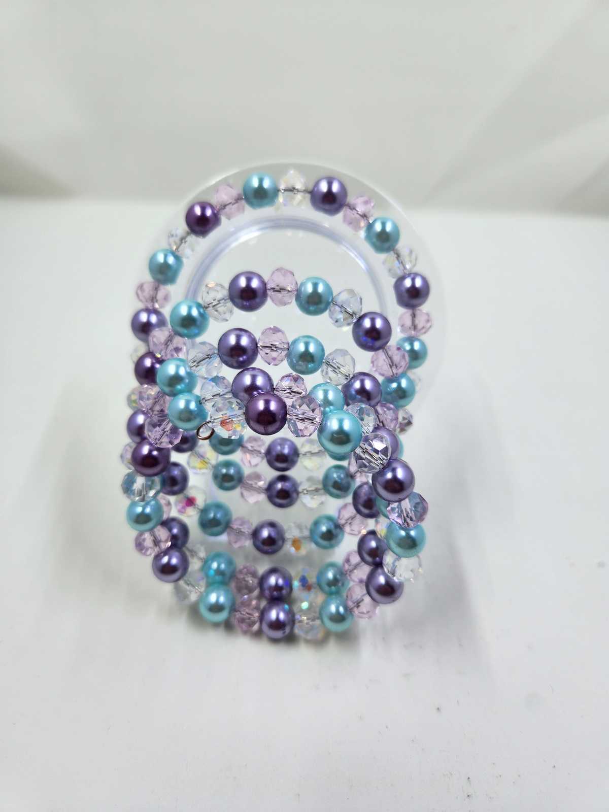 Handmade Memory Wire Bracelet - Blue, Purple, Pink and White Aquarian Designs