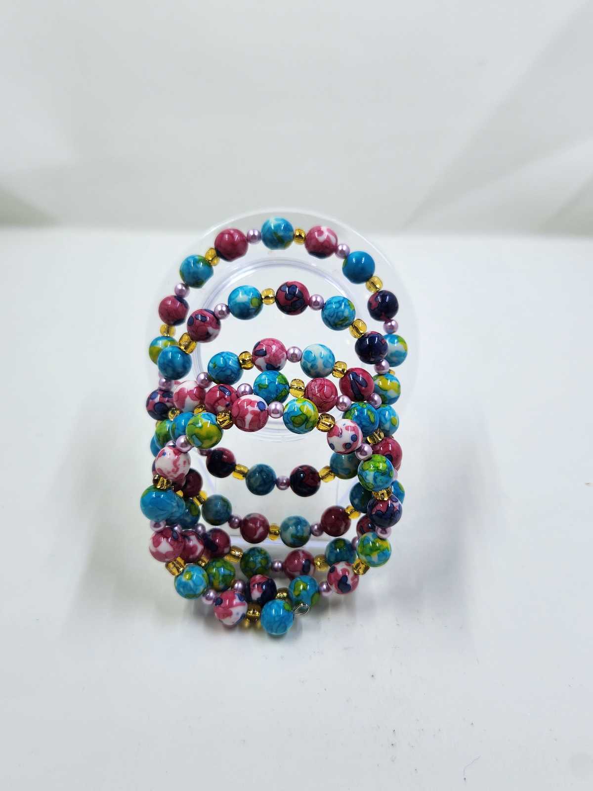 Handmade Memory Wire Bracelet - Pink, Purple, Blue and Gold Aquarian Designs