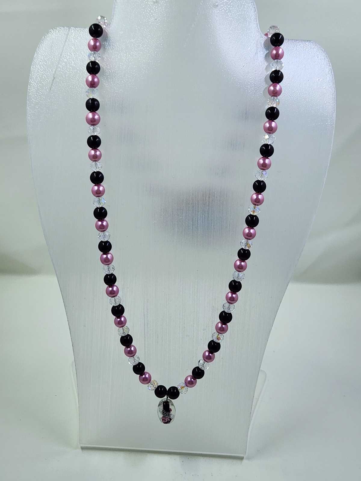 Handmade Necklace & Bracelet Set - Hot Pink, Black and Clear Crystal Aquarian Designs