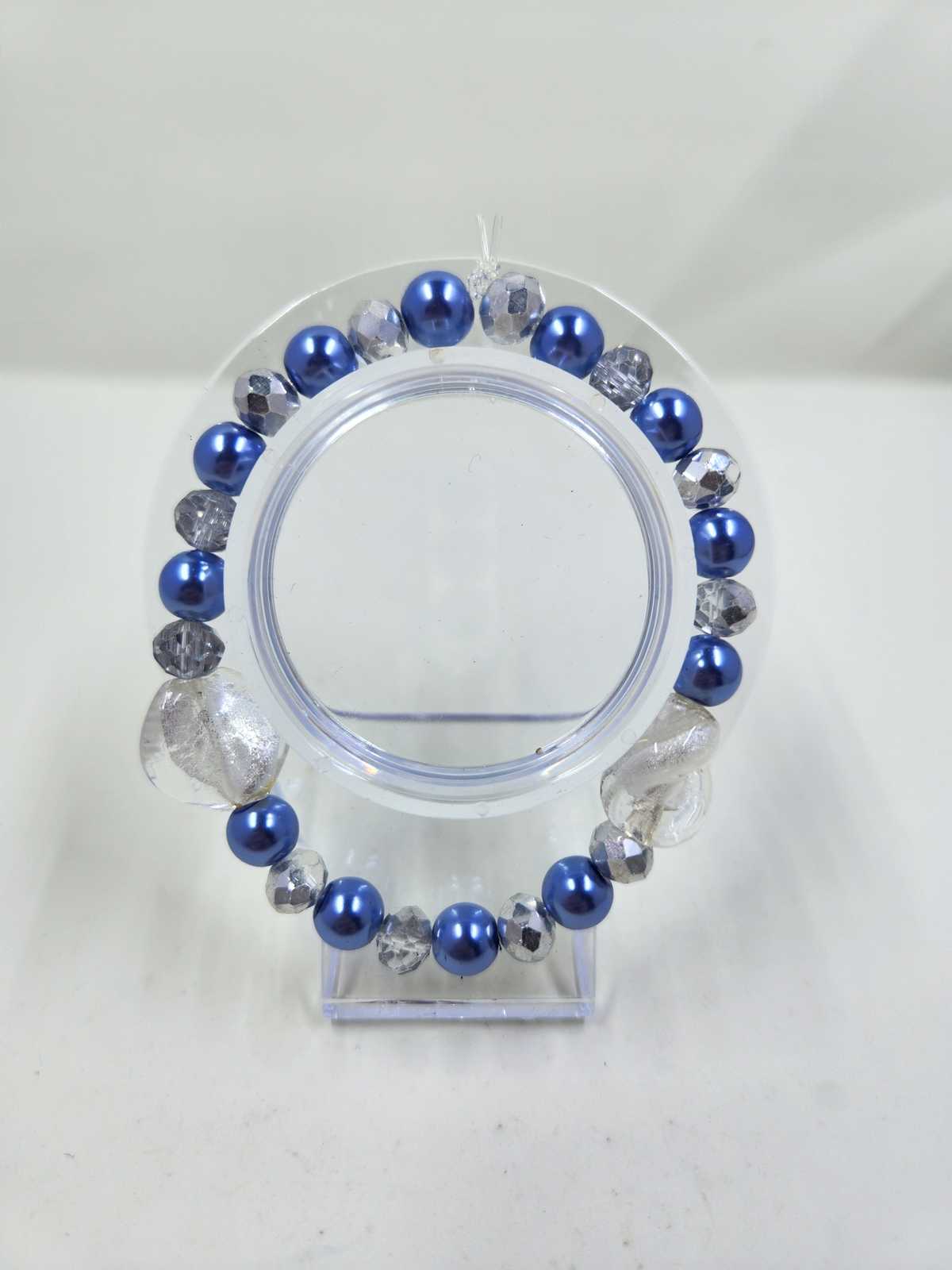 Handmade Night Blue Pearl and Silver Rondelle Crystal Bracelet Aquarian Designs