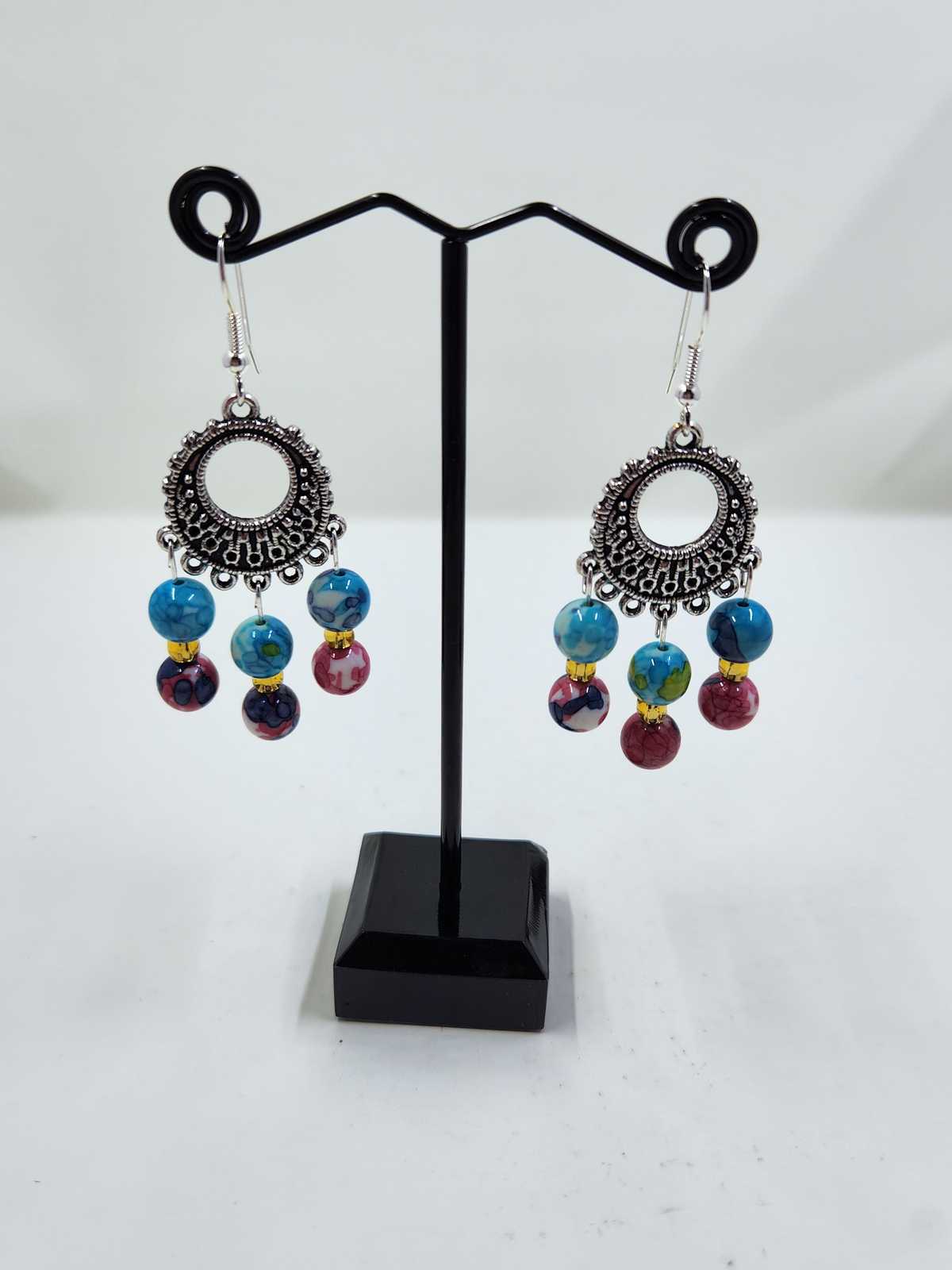 Handmade Pink, Blue and Gold Earrings Aquarian Designs