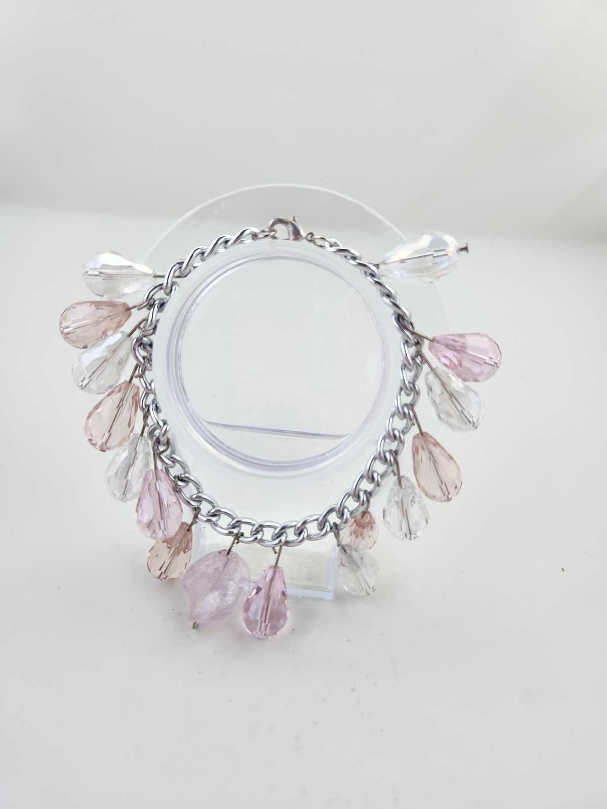 Handmade Pink and White Crystal Teardrop Chain Bracelet Aquarian Designs