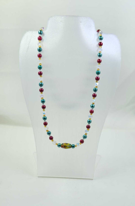 Handmade Red, Green, Gold and Clear Crystal Jewellery Set Aquarian Designs