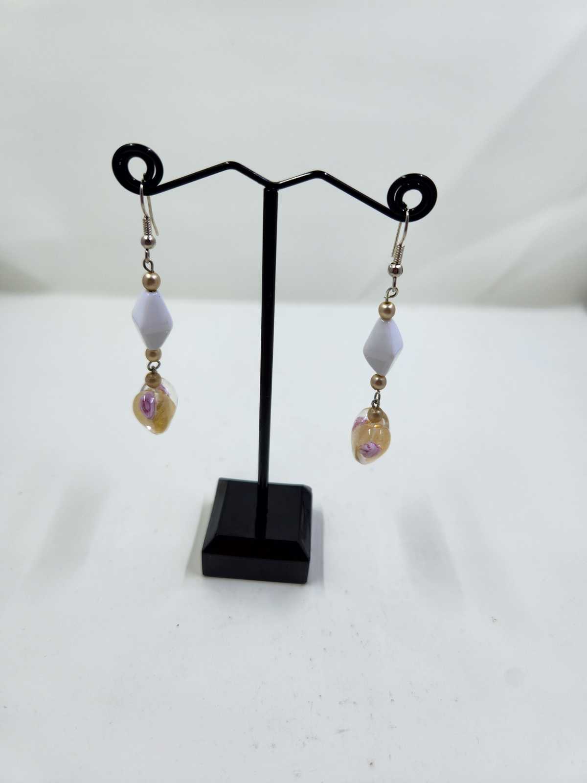 Handmade Yellow, Gold and White Dangle Earrings Aquarian Designs