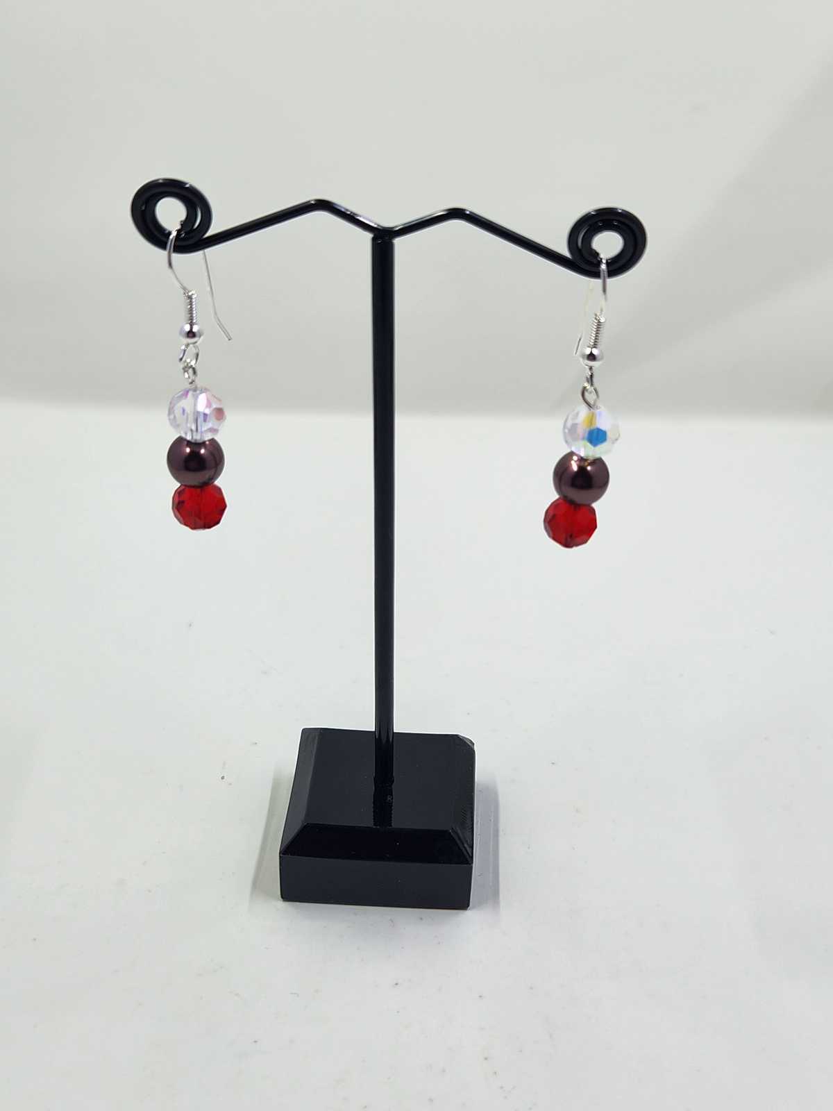 Sterling Silver Red, Crystal and Brown Handmade Earrings Aquarian Designs