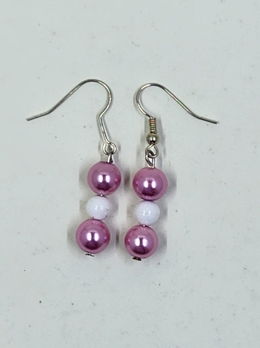 Handmade Hot Pink and White Dangle Earrings