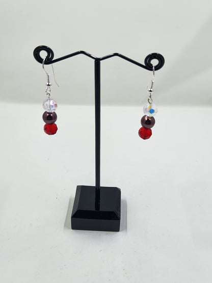 Memory Wire Bracelet and Earrings Set - Red and Clear Crystal, Brown