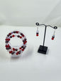 Memory Wire Bracelet and Earrings Set - Red and Clear Crystal, Brown