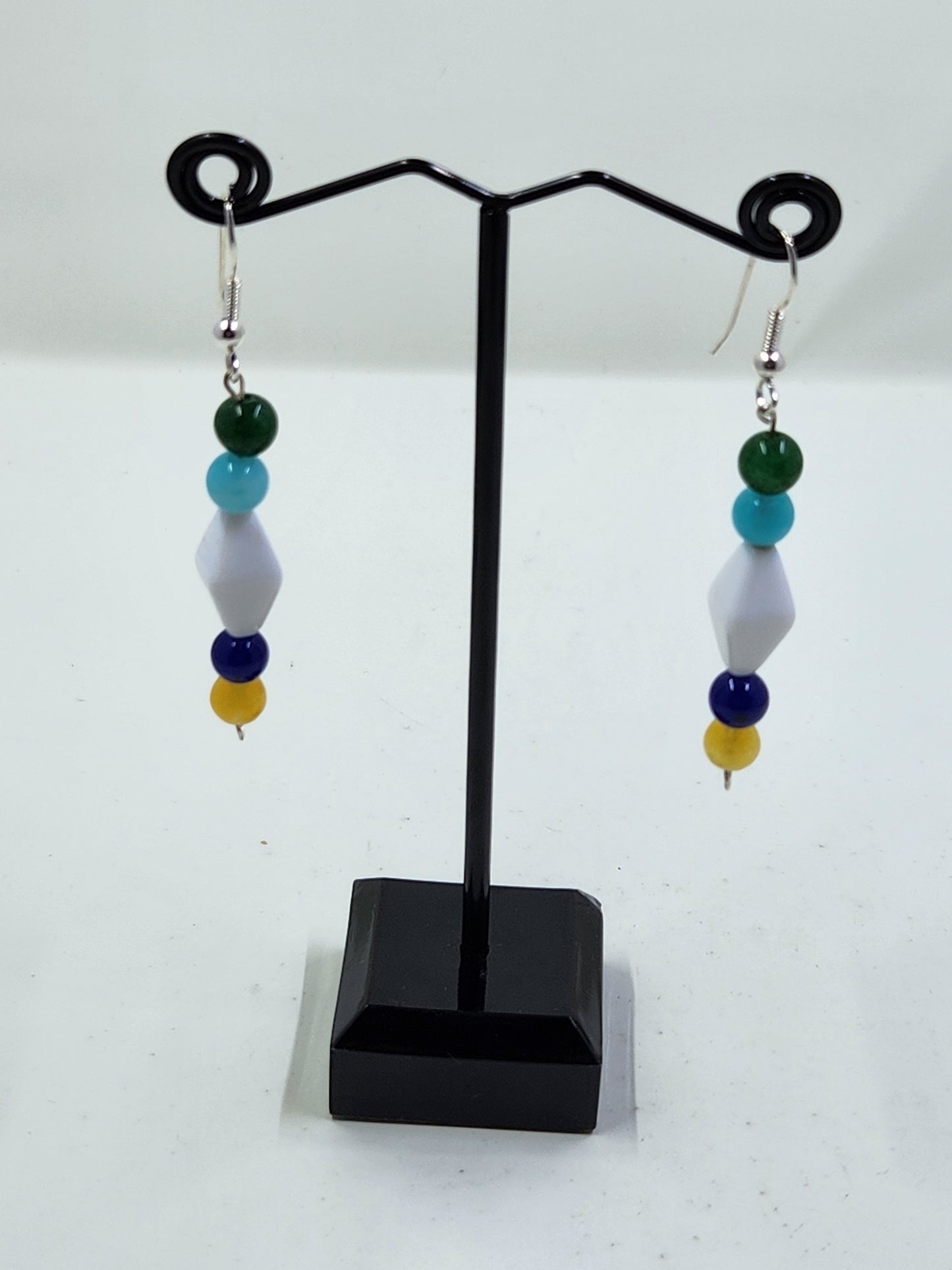 Handmade Bracelet & Earrings Set - Colourful ovals and white beads