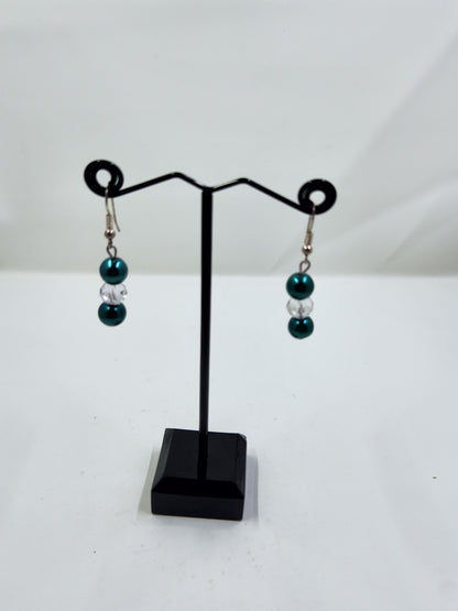 Handmade Necklace, Bracelet and Earrings Set - Dark Green & Clear Crystal