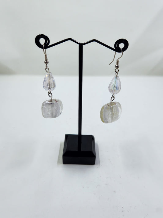 Handmade Clear Crystal Teardrop and Glass Bead Dangle Earrings