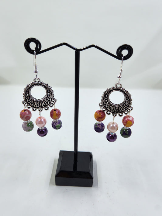 Handmade Purple and Pink Sterling Silver Earrings