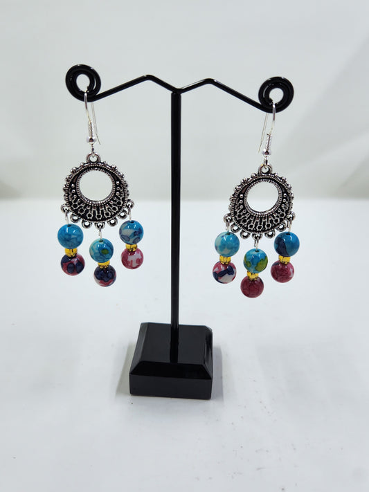 Handmade Pink, Blue and Gold Earrings
