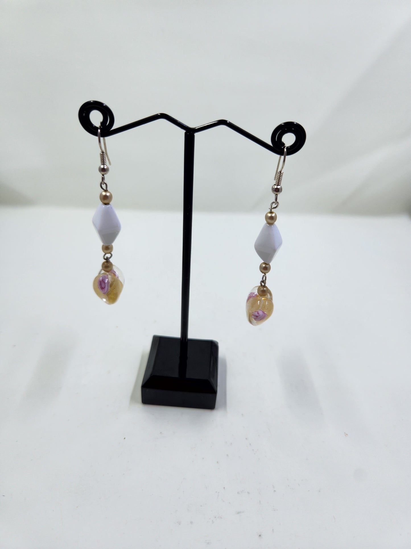 Handmade Yellow, Gold and White Dangle Earrings