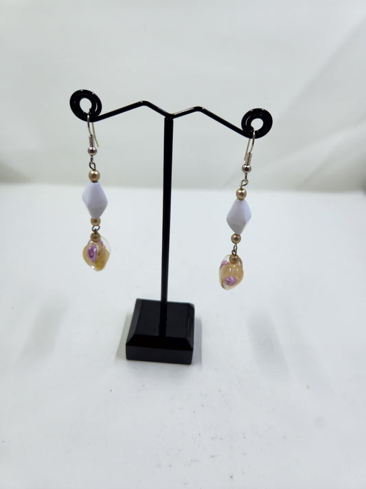 Handmade Yellow, Gold and White Dangle Earrings