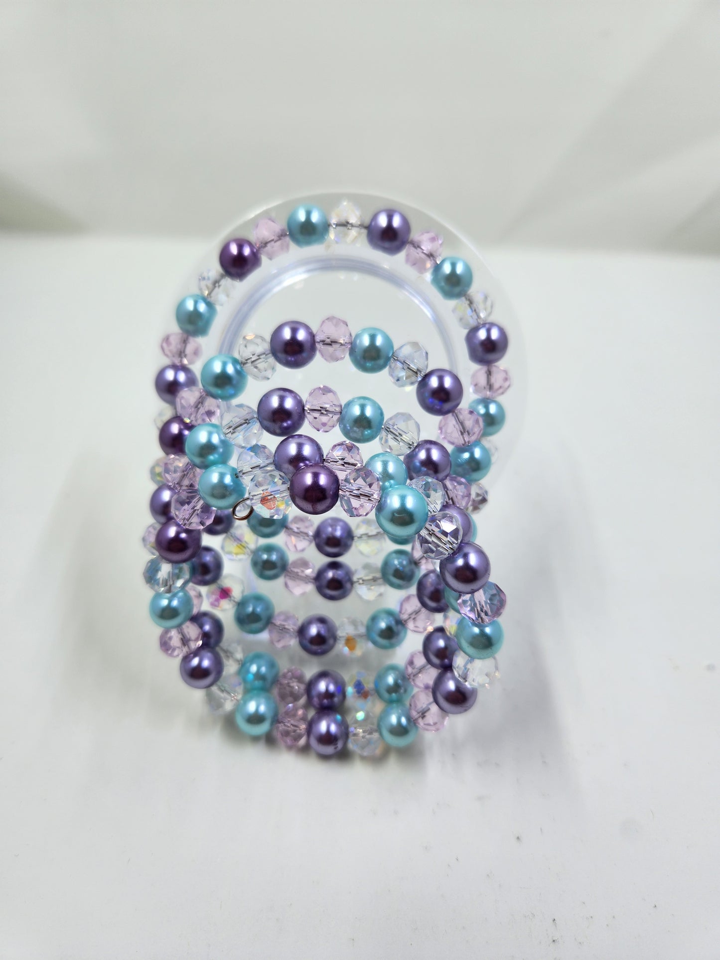 Handmade Memory Wire Bracelet - Blue, Purple, Pink and White