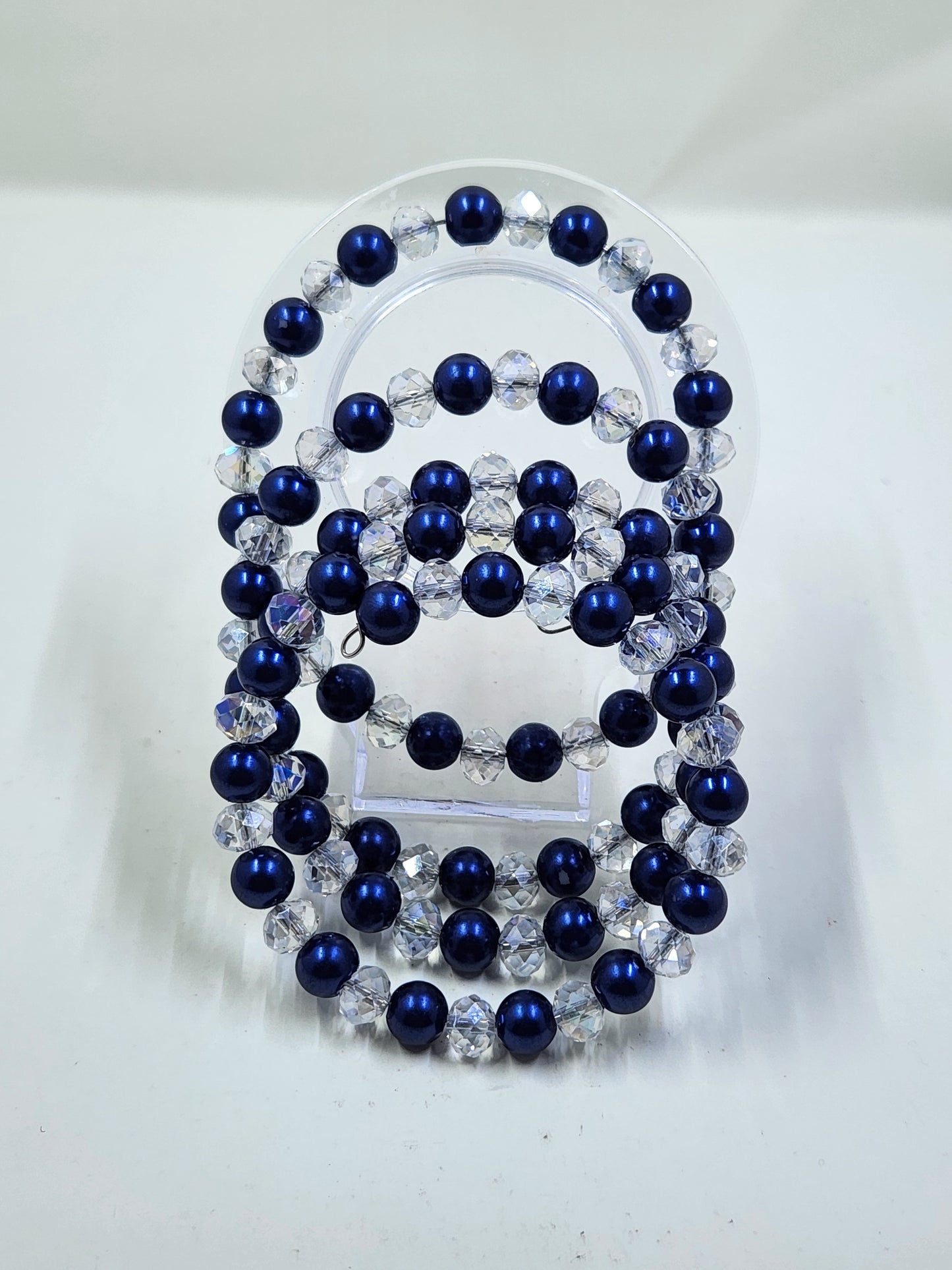 Handmade Blue and Clear Crystal Necklace and Bracelet Set