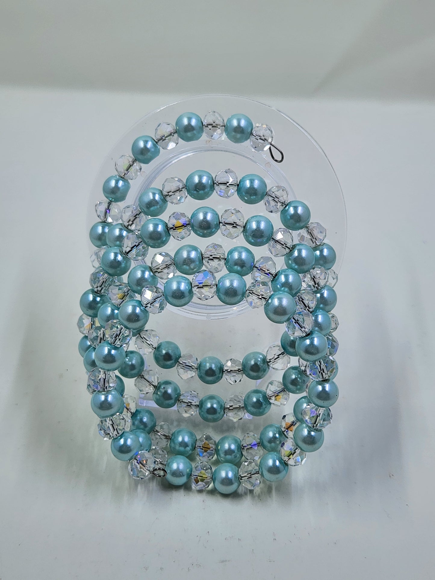 Handmade Light Blue and Clear Crystal Wrap Around Bracelet