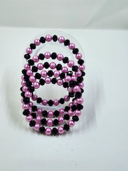 Handmade Necklace & Bracelet Set - Hot Pink, Black and Clear Crystal
