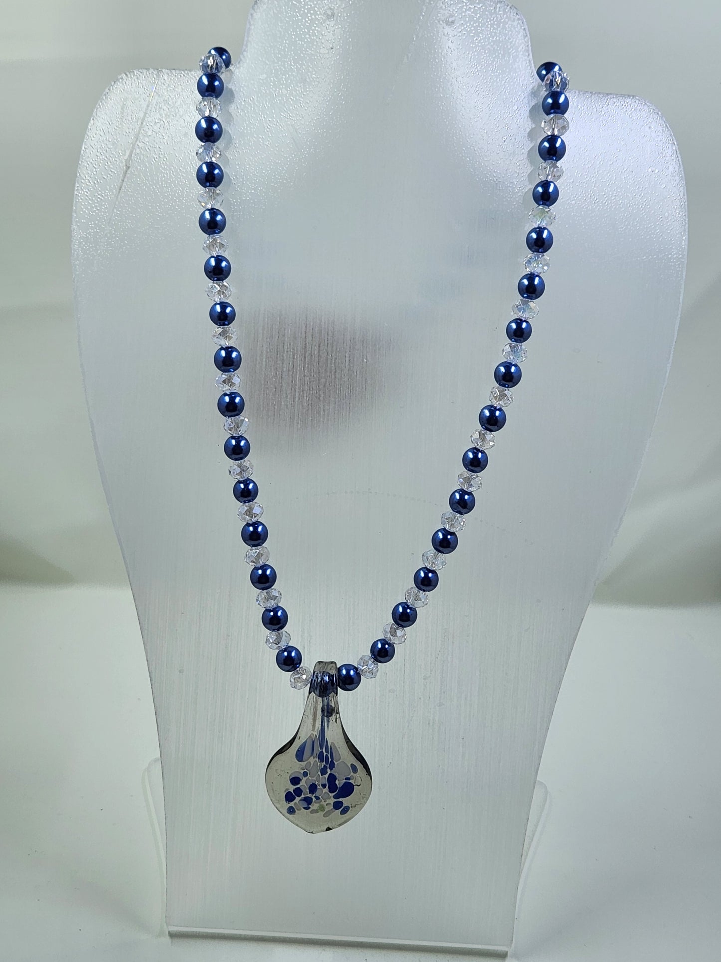 Handmade Grey with Blue and White Spots Pendant Necklace