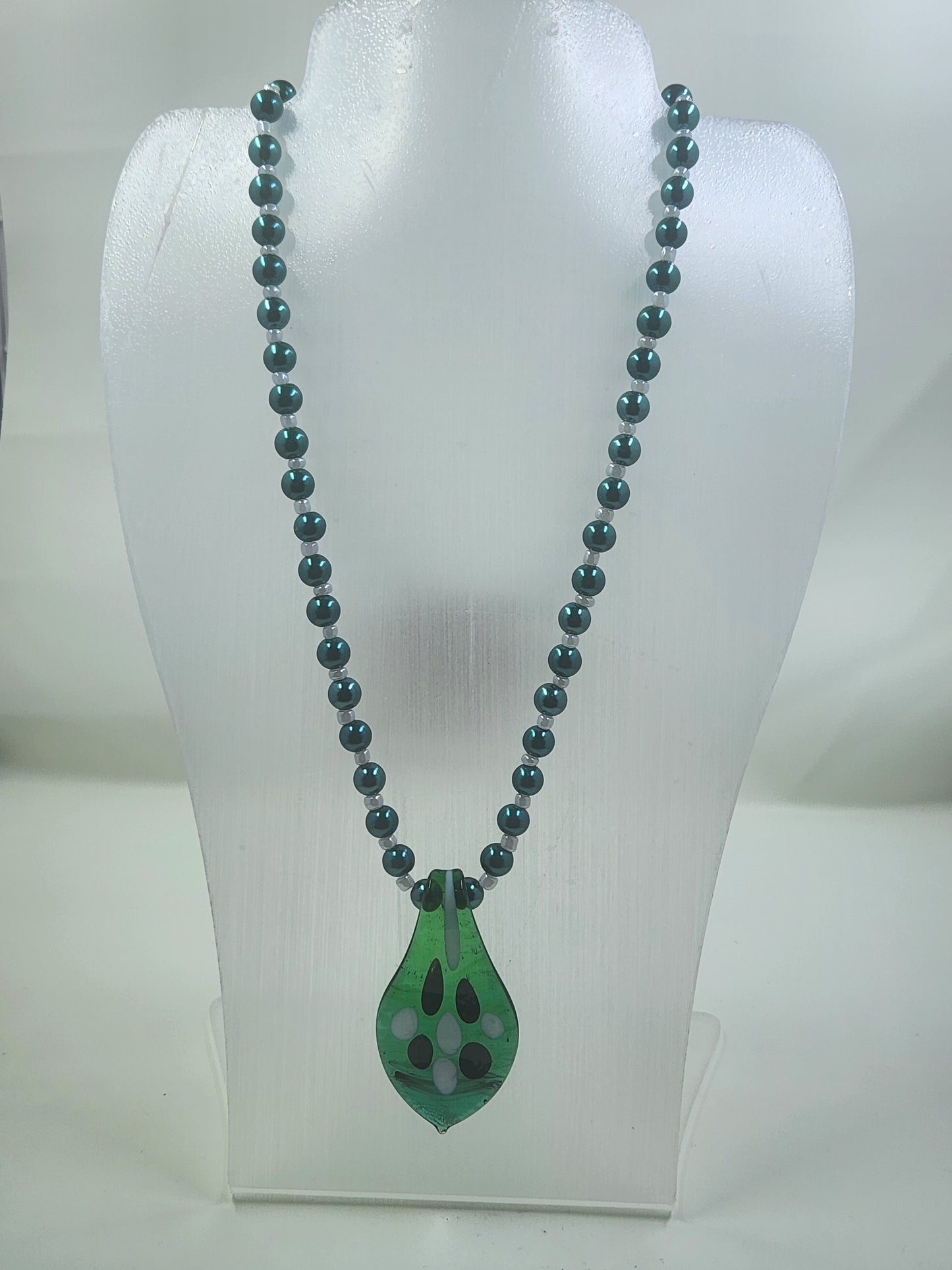 Handmade Necklace, Bracelet and Earrings Set - Dark Green & Clear Crystal