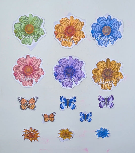 Handmade Flowers and Butterfly Stickers