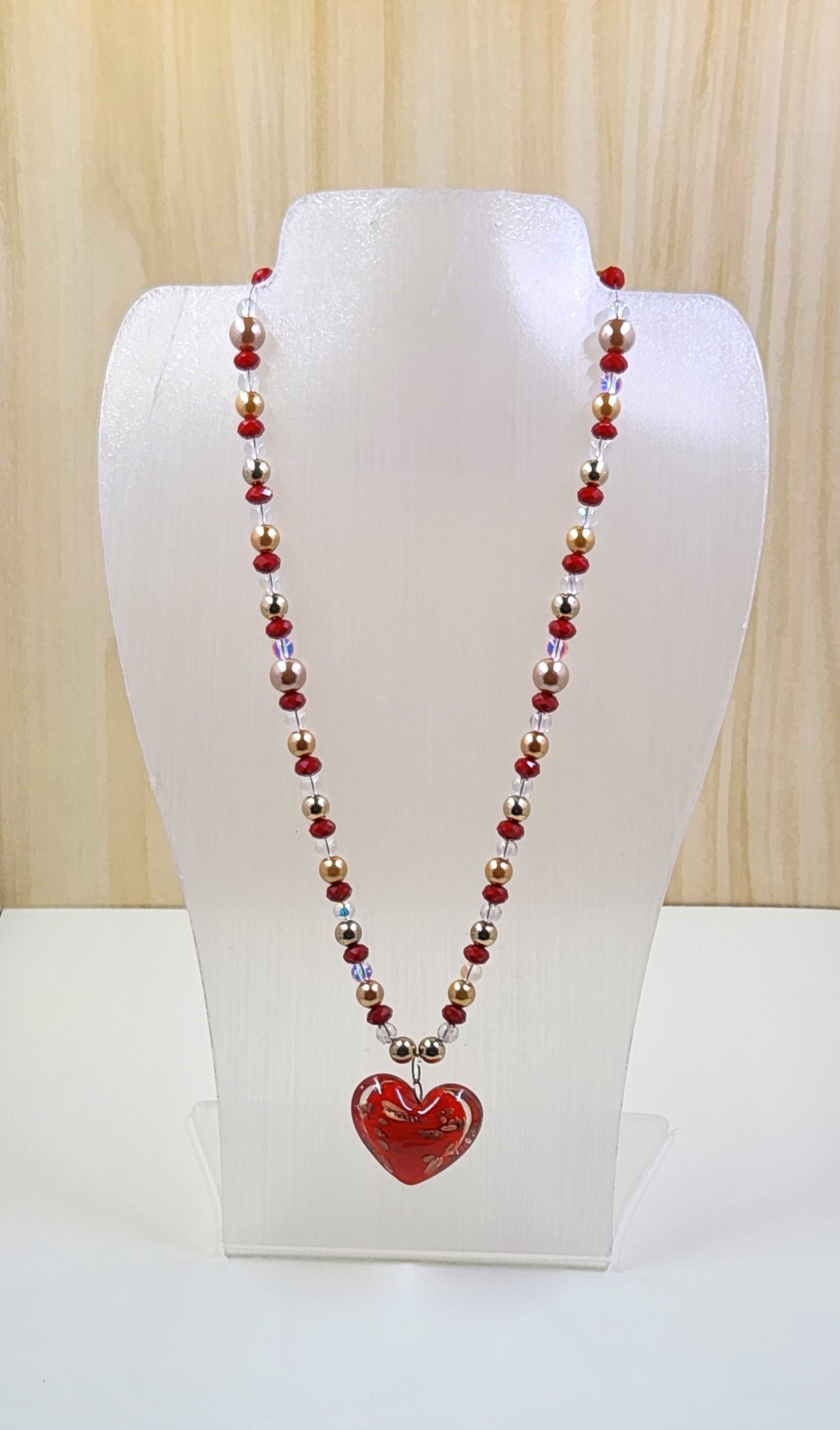 Handmade Red with Gold Fleck Heart Pendant Necklace