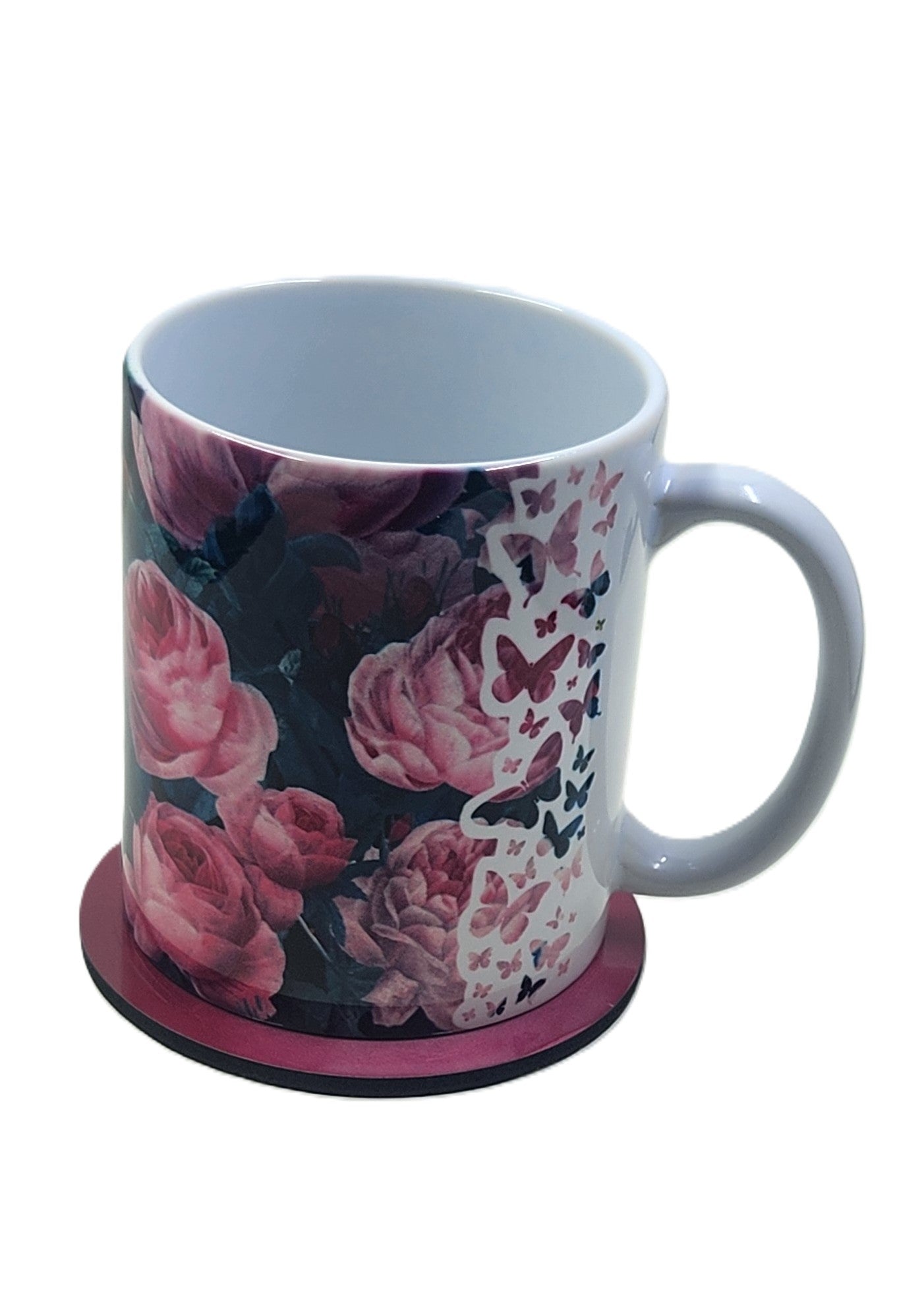 Cabbage Roses Butterfly Edge Mug and Coaster