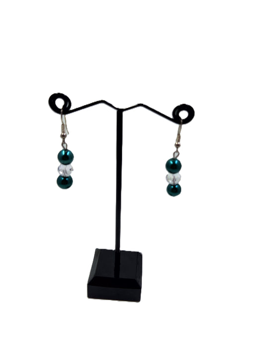 Handmade Jewellery Set - Dark Green & Clear Crystal