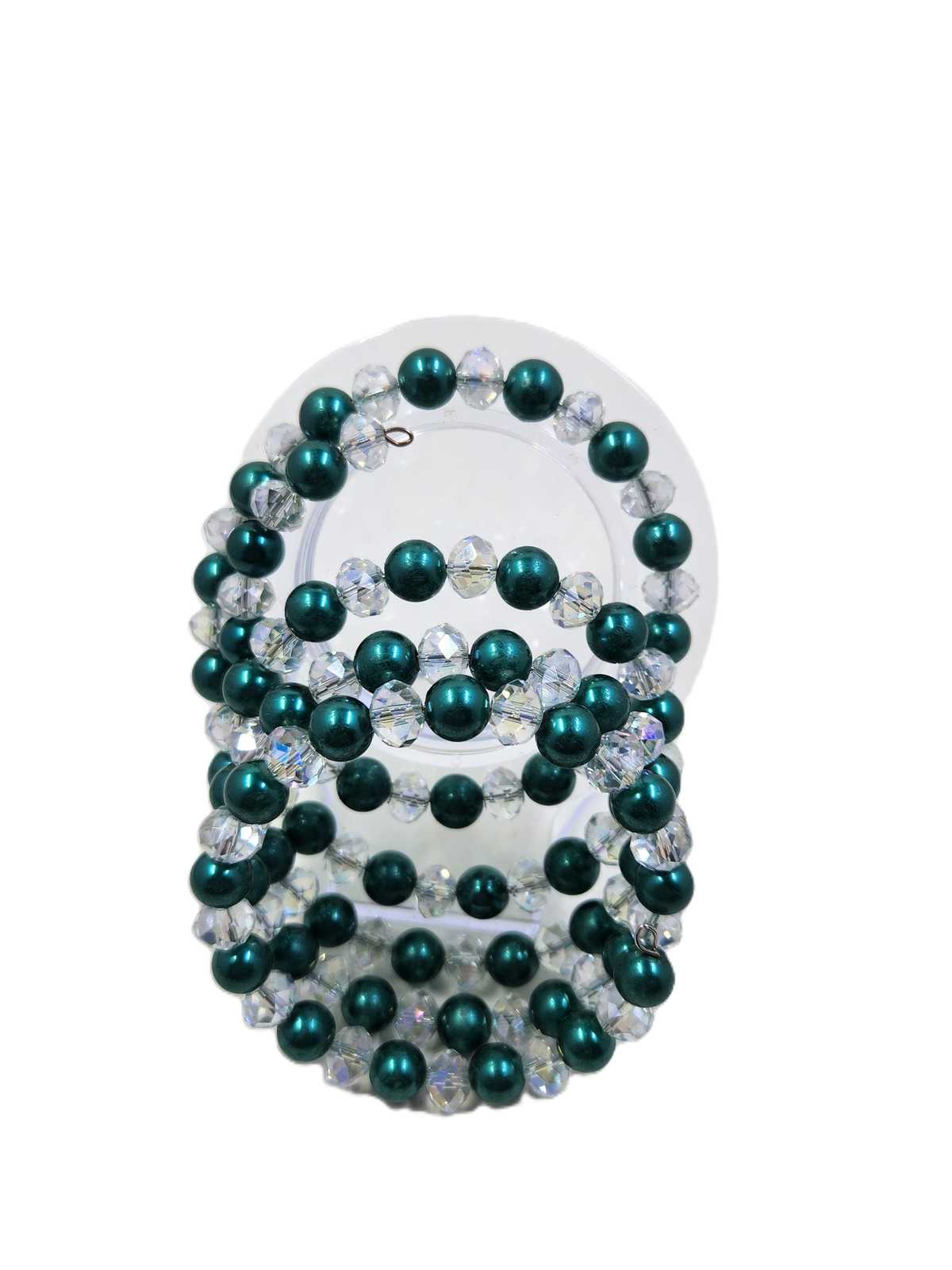 Handmade Dark Green and Clear Crystal Wrap Around Bracelet Aquarian Designs