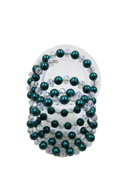 Handmade Dark Green and Clear Crystal Wrap Around Bracelet