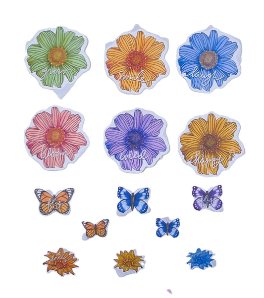 Handmade Flowers and Butterfly Stickers